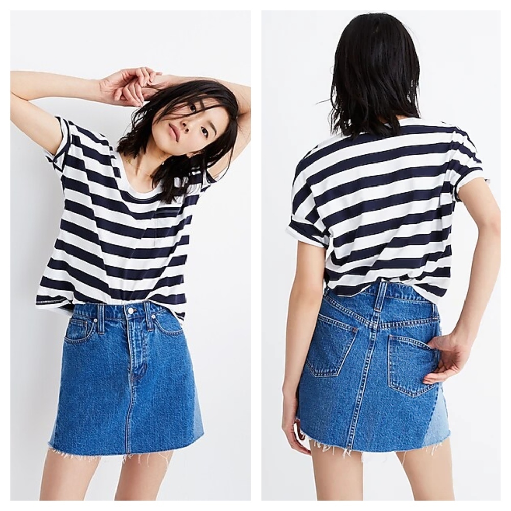 Madewell Rigid Denim Women's Blue A-Line Denim Colorblock Mini Skirt Size 32